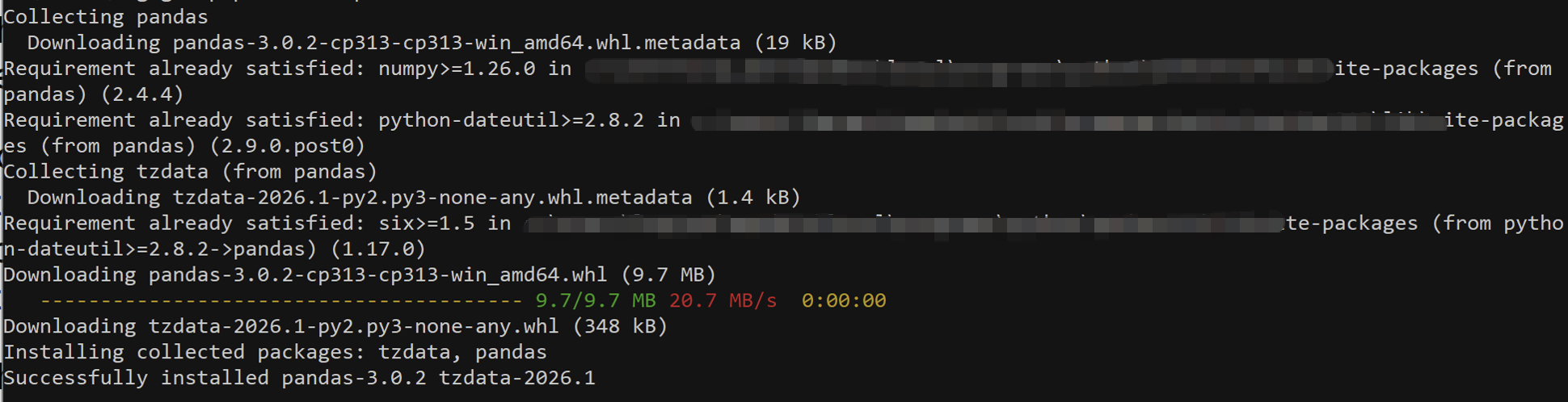 install pandas