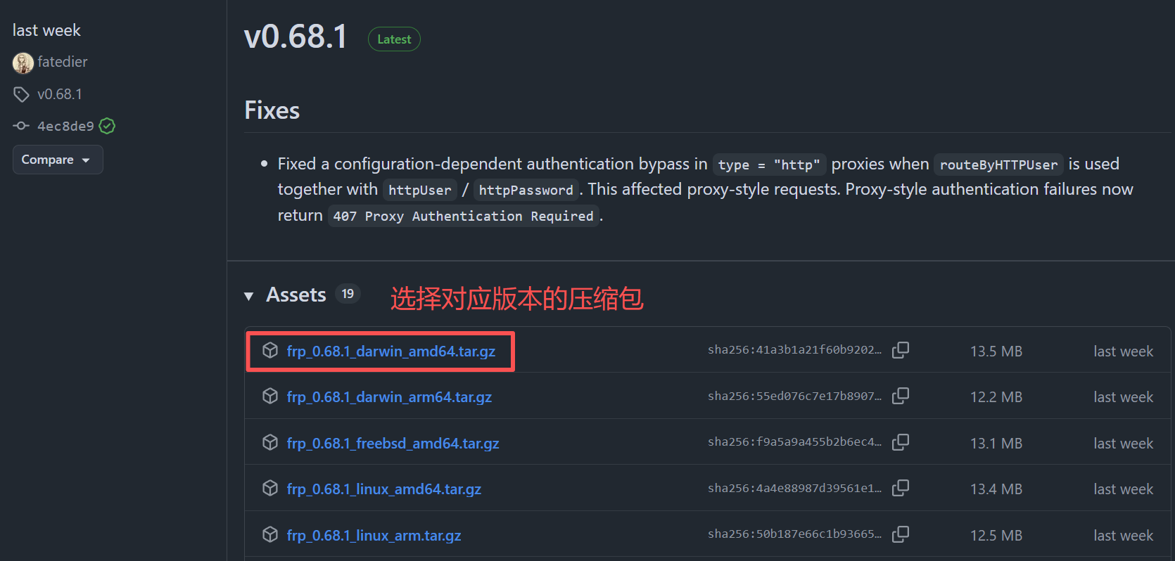 Downloading the correct FRP release package