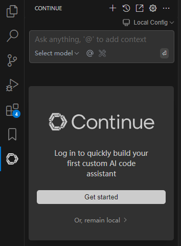 安装完成后vscode左侧出现continue图标