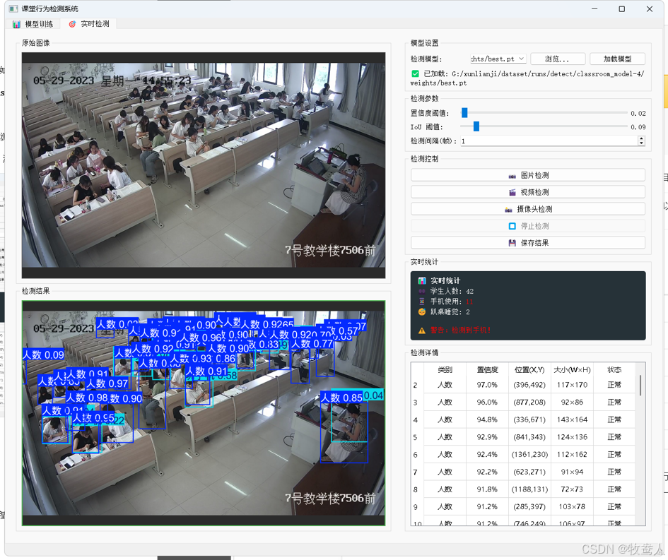 1以上是通过课堂行为检测系统检测的大学教室下课的画面