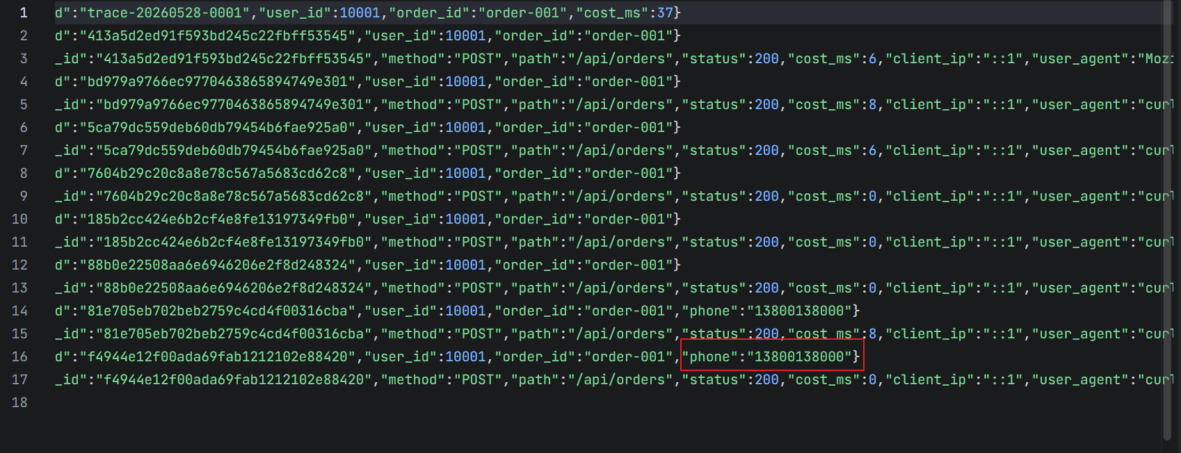 手机号脱敏前后对比图：左侧 Logstash 收到 phone=13800138000，右侧经过 mutate gsub 后写入 Elasticsearch 的 phone=138****8000