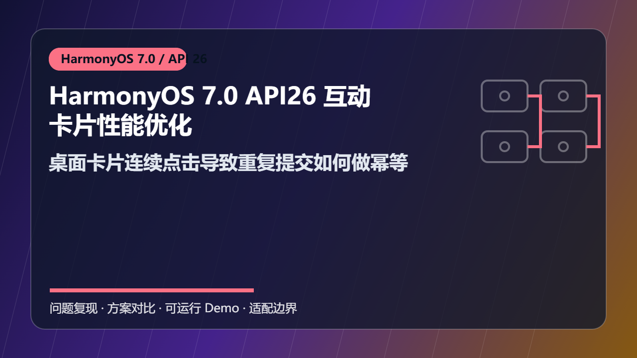 HarmonyOS 7.0 API26 互动卡片性能优化:桌面卡片连续点击导致重复提交如何做幂等