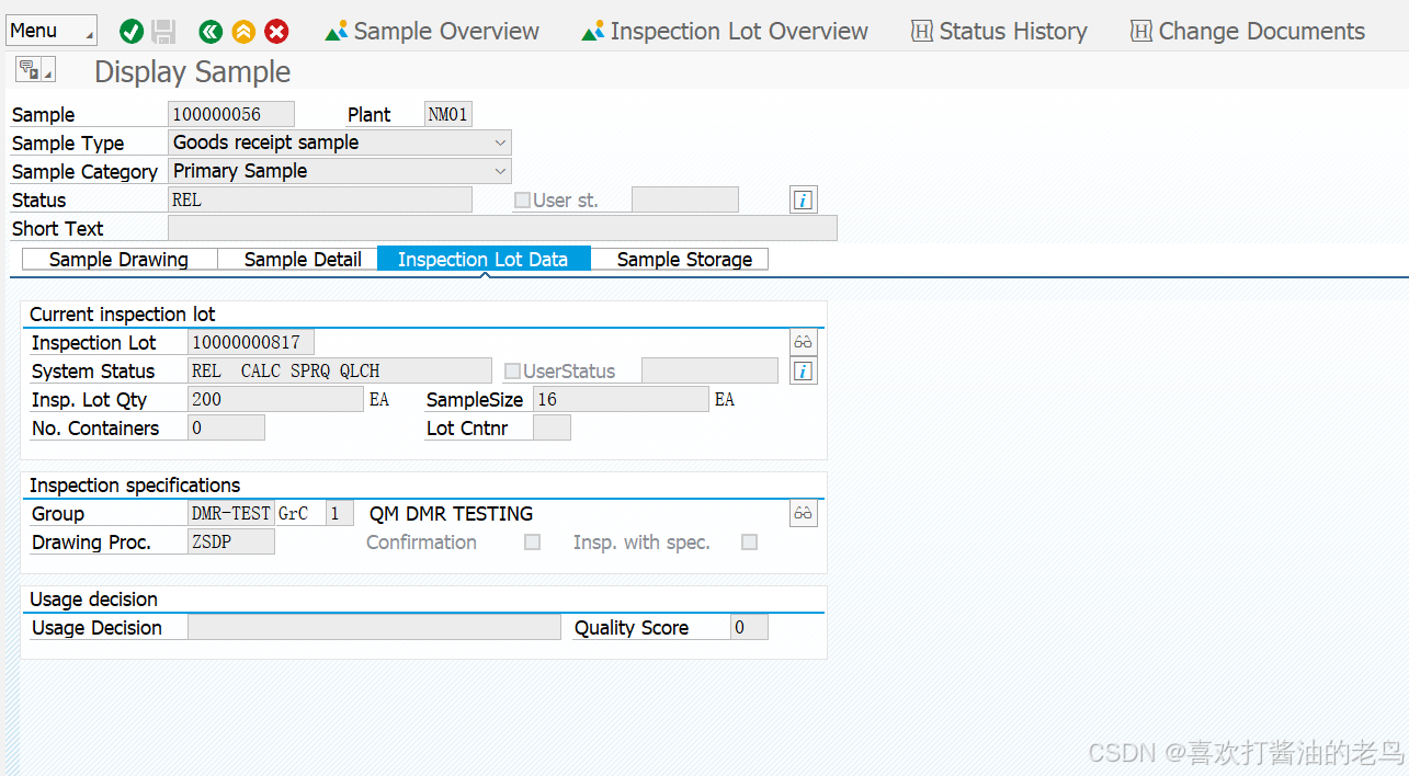 SAP QM 事务代码QPR3显示某个Sample-CSDN博客