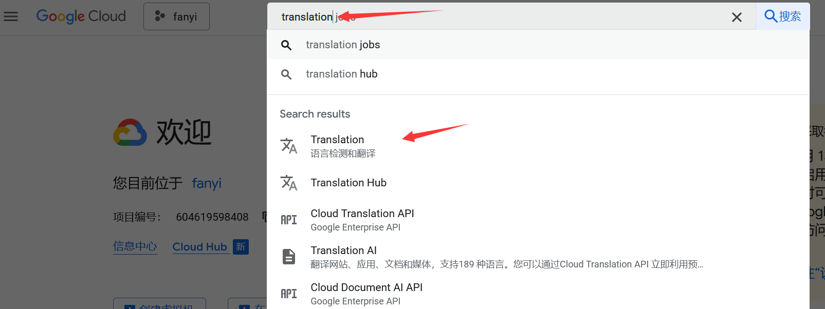 搜索translation，找到谷歌翻译API