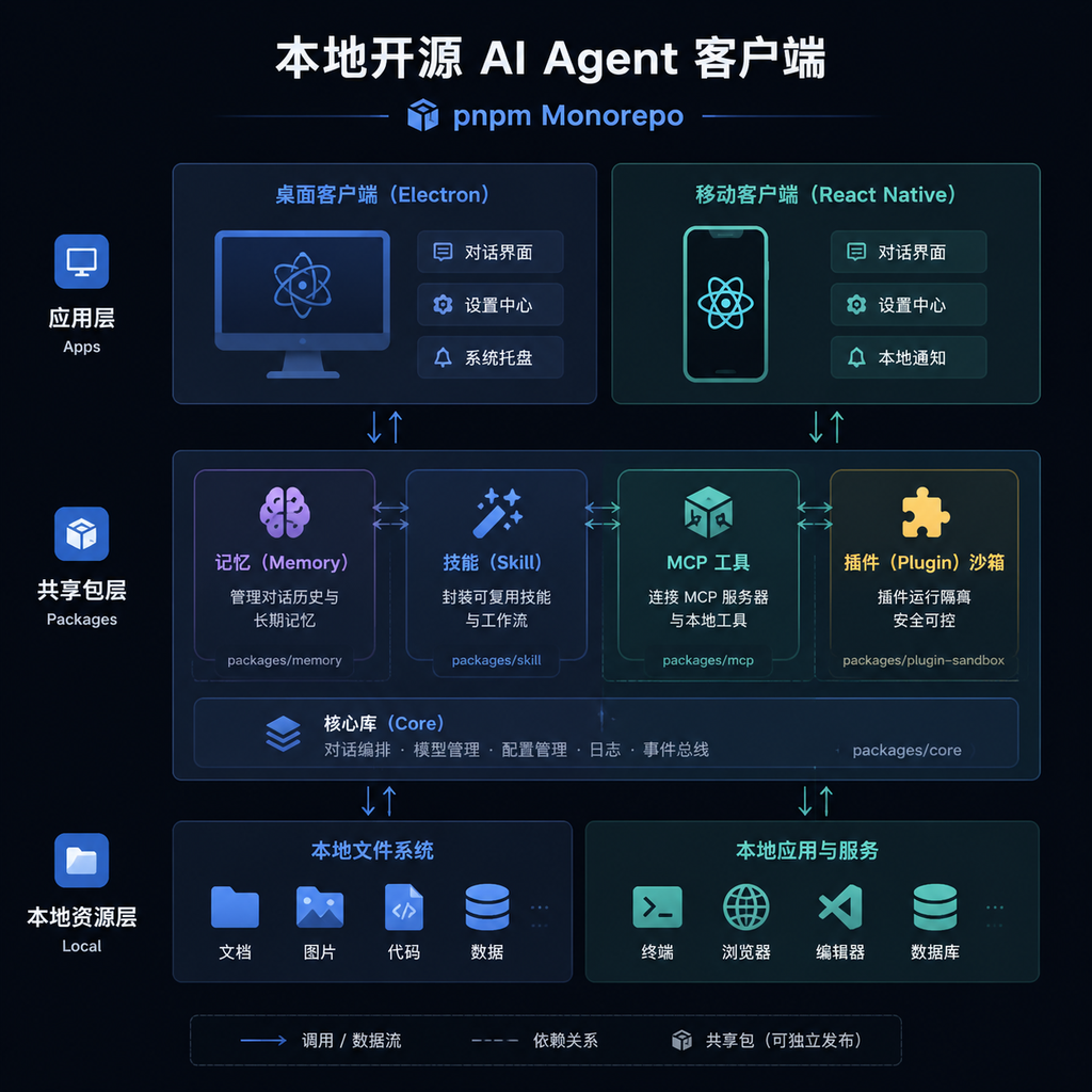 Cindy 客户端架构：pnpm monorepo，桌面与移动端共享能力层