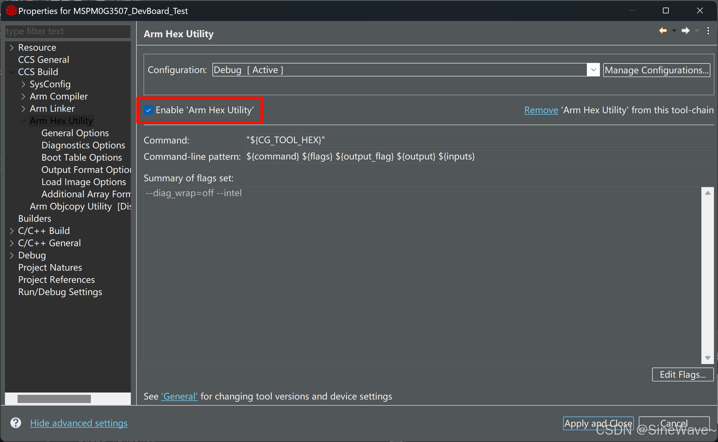 图1 启用Arm Hex Utility