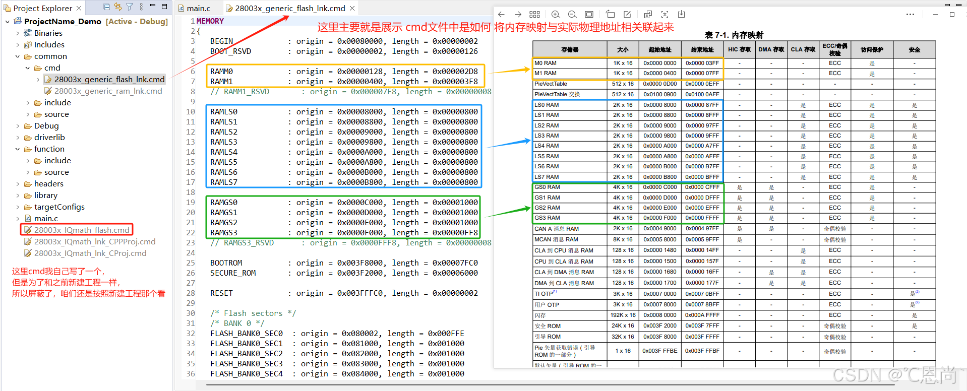 TMS320F280039芯片cmd文件与存储器（内存）映射的关系