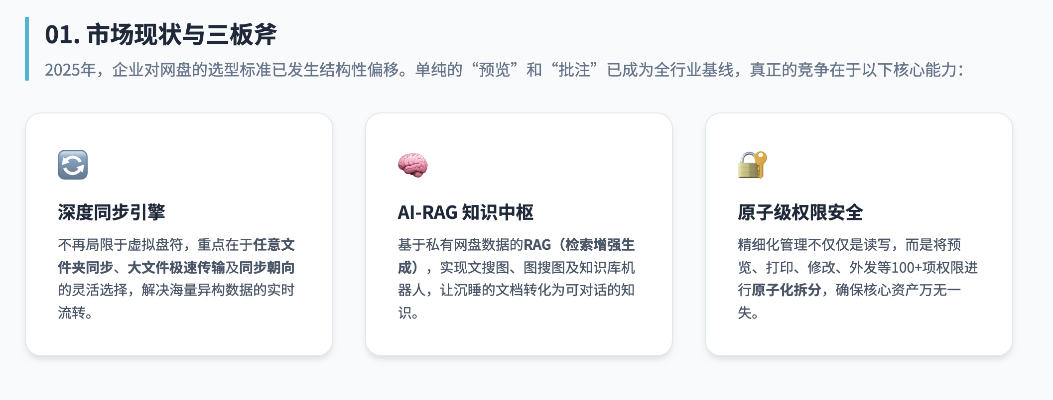 2025年,企业对网盘的选型标准已发生结构性偏移。单纯的“预览”和“批注”已成为全行业基线,真正的竞争在于以下核心能力