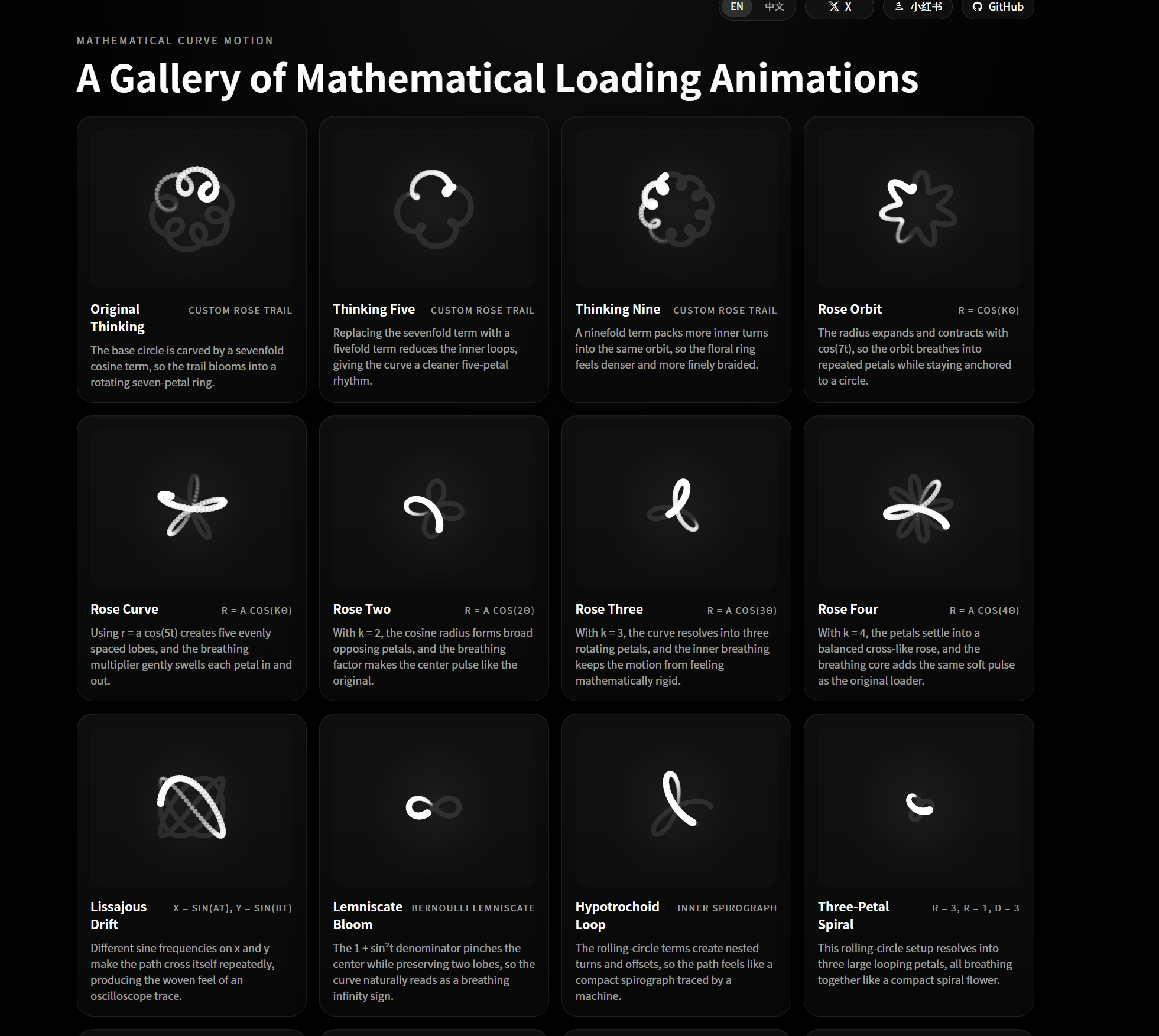 Math Curve Loaders 数学曲线加载动画库：用 HTML+CSS+JS 实现高级 Loading 效果_基于数学曲线的加载动画集 ...