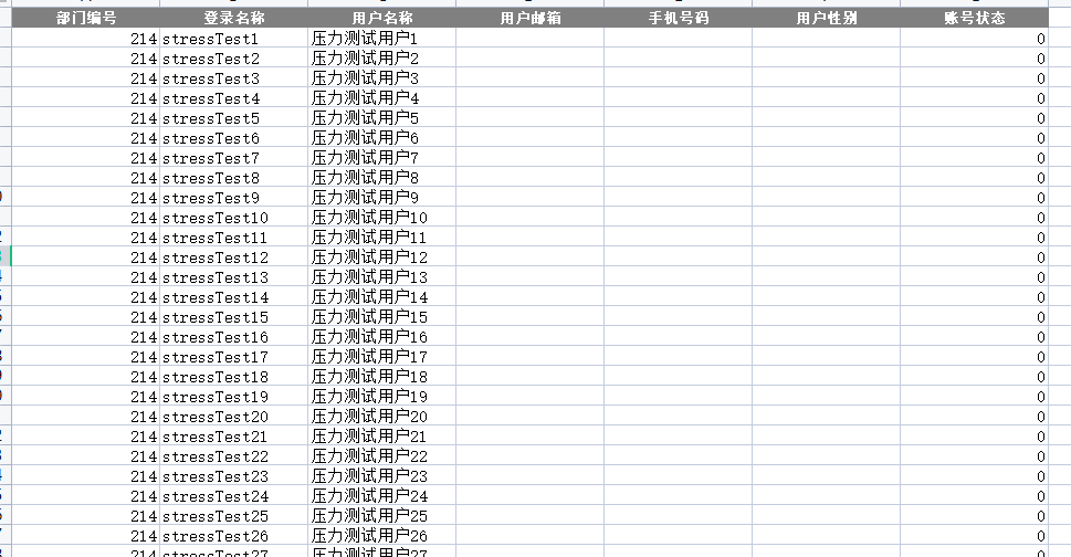 批量导入测试用户