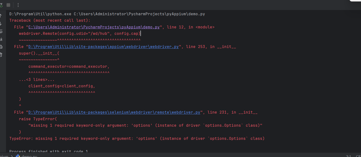 Python中selenium 输入参数错误TypeError: missing 1 required keyword-only ...