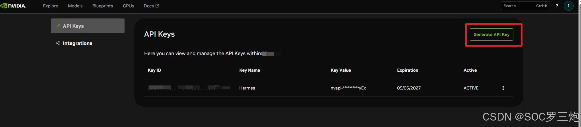 NVIDIA API 申请页面