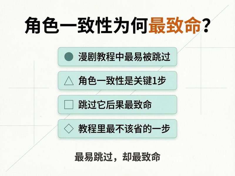 角色一致性是最容易被跳过又最致命的一步，五官、发型、服装的漂移让九成新手直接翻车。