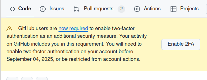github.com 2FA 双重身份认证：2025年9月4日之后，网站登录被要求使用