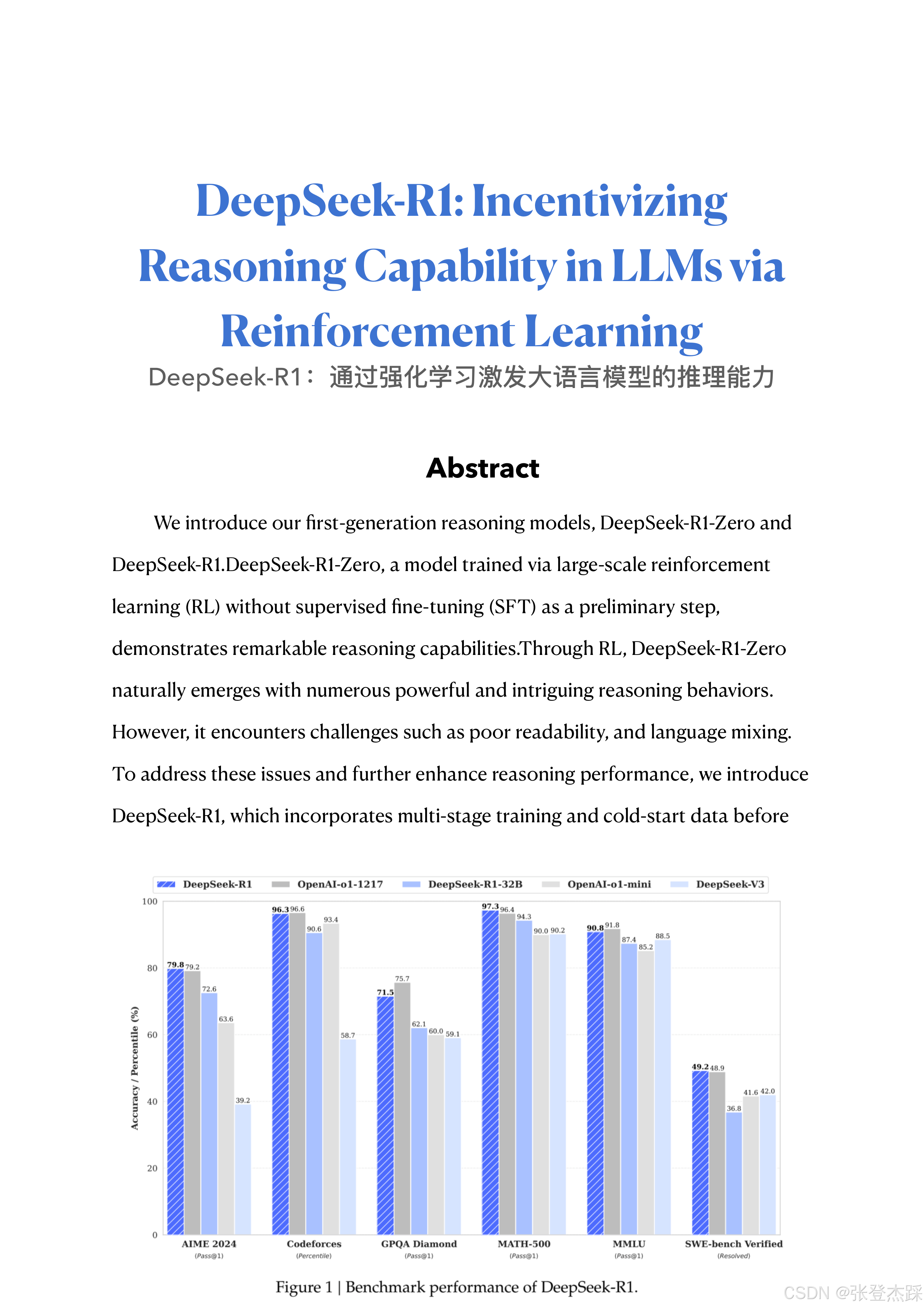 DeepSeek-R1论文中英文对照版，技术细节& 亮点_deepseek论文中文版-CSDN博客
