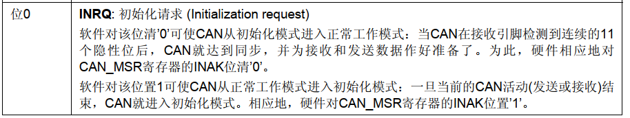 (CAN_MCR寄存器位0)
