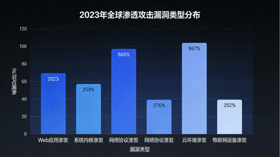 直观呈现了当前渗透攻击的主要目标方向,Web应用漏洞占比35%位居首位