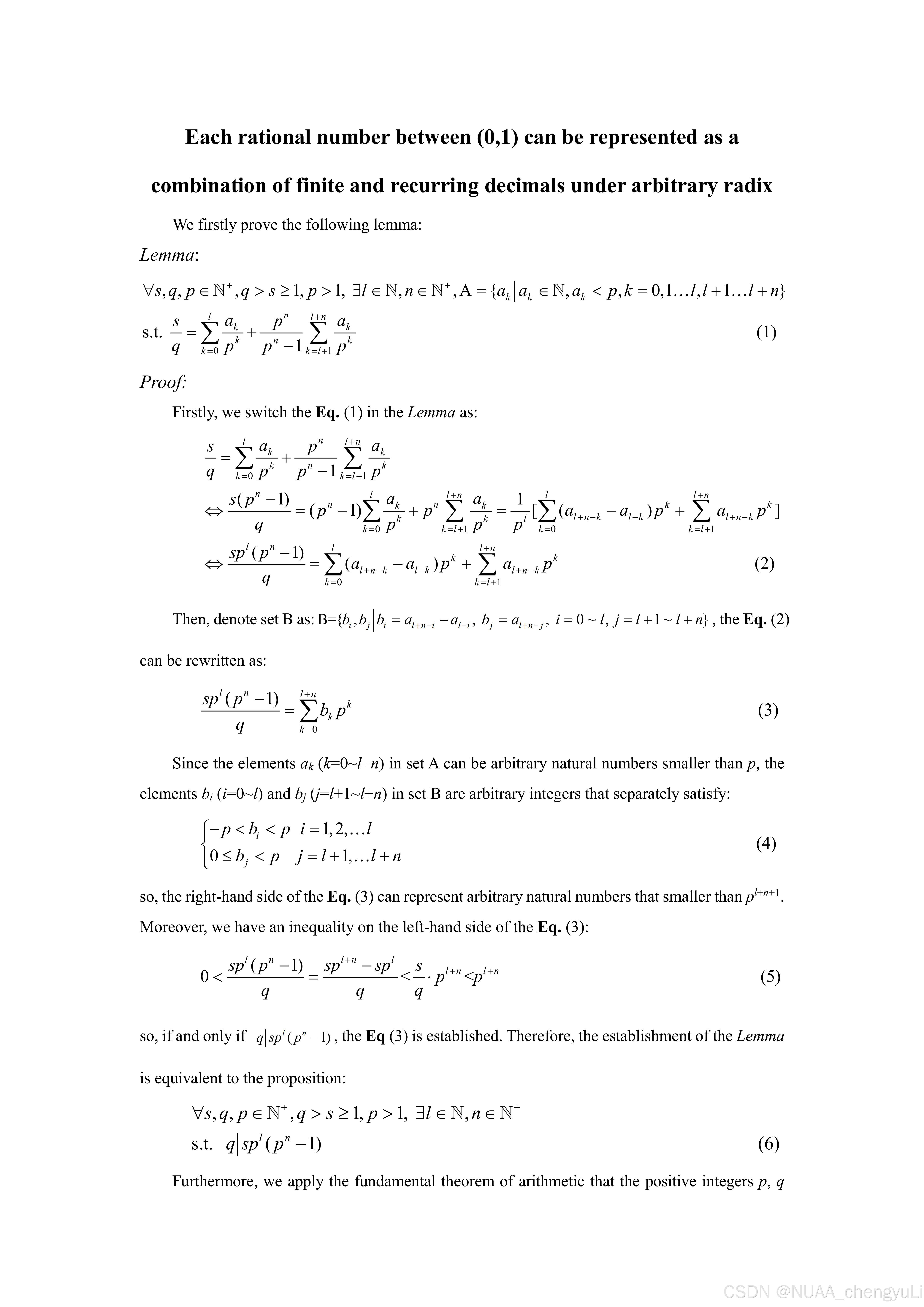任意(0,1)间的有理数在任意进制下均可以表示为无限循环小数之严格证明_证有理数必表成循环小数-CSDN博客