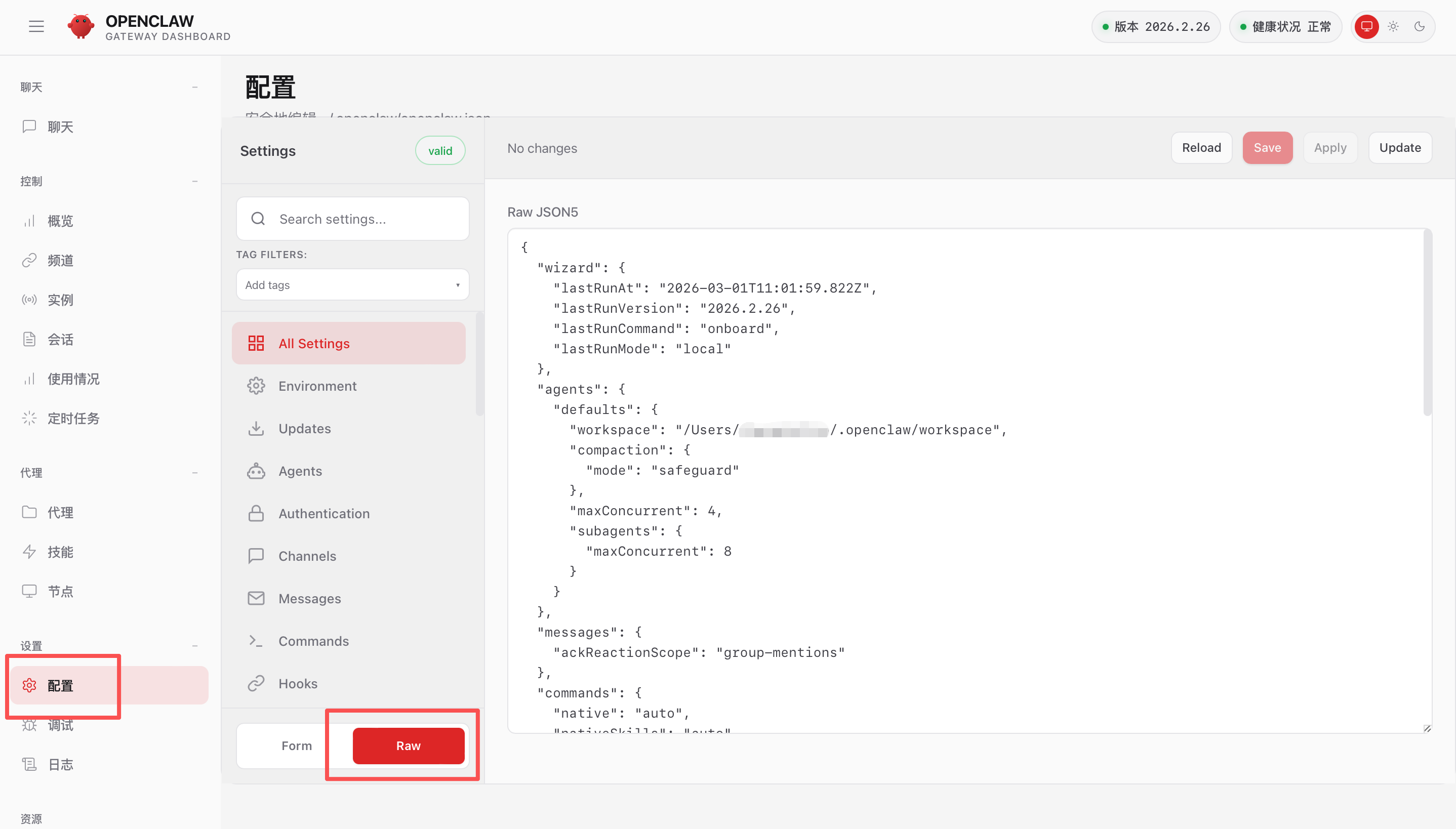 webUI->设置->配置->Raw