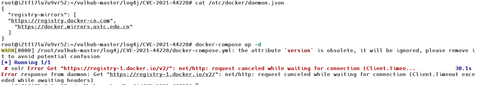 docekr、vulhub无法拉取镜像原因分析与解决方法 solr Error Get *https://registry-1.docker ...