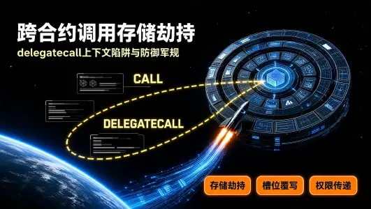 Solidity 跨合约调用上下文陷阱:delegatecall 与 call 的存储覆盖漏洞复盘封面图