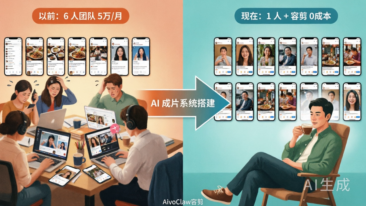 以前 vs 现在:6 人团队 vs 1 人 + 容剪