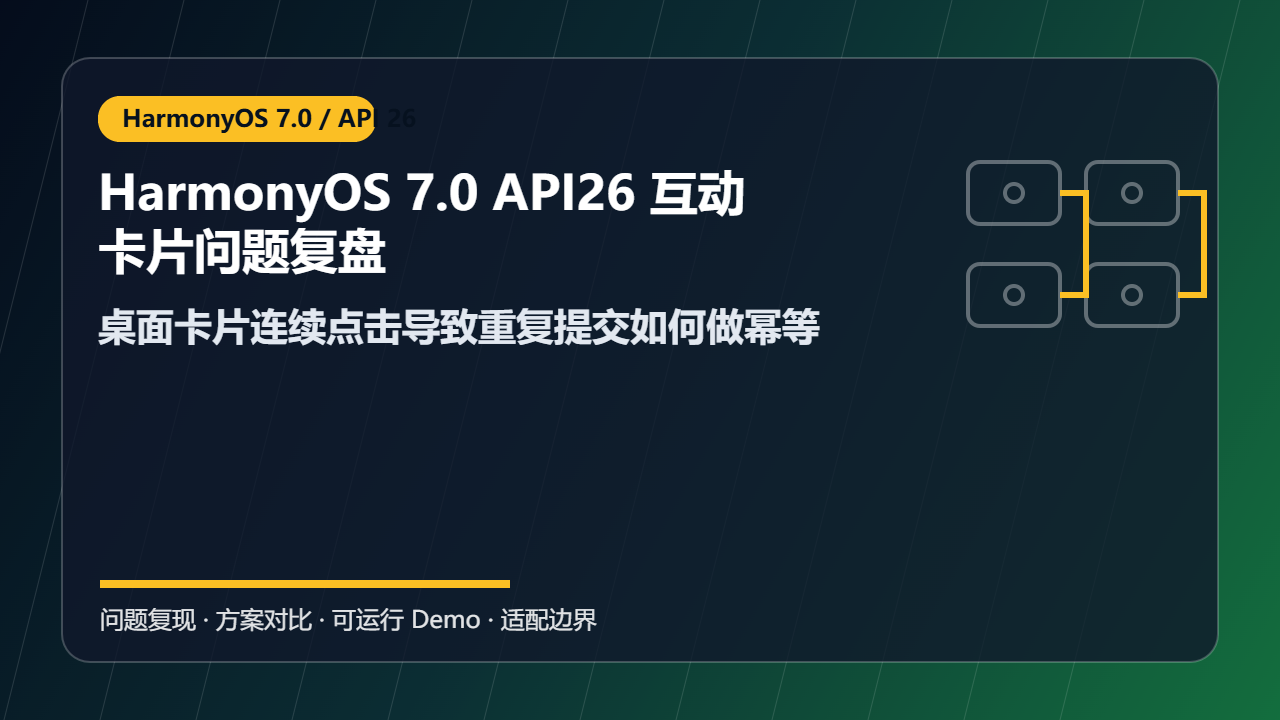 HarmonyOS 7.0 API26 互动卡片问题复盘:桌面卡片连续点击导致重复提交如何做幂等
