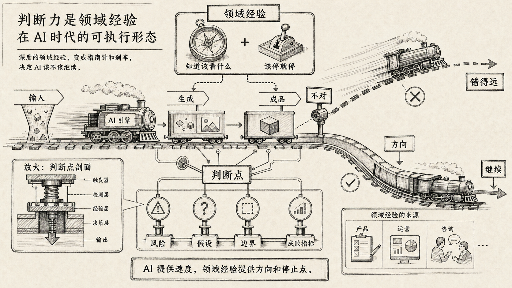 领域经验作为 AI 判断检查点的机制图