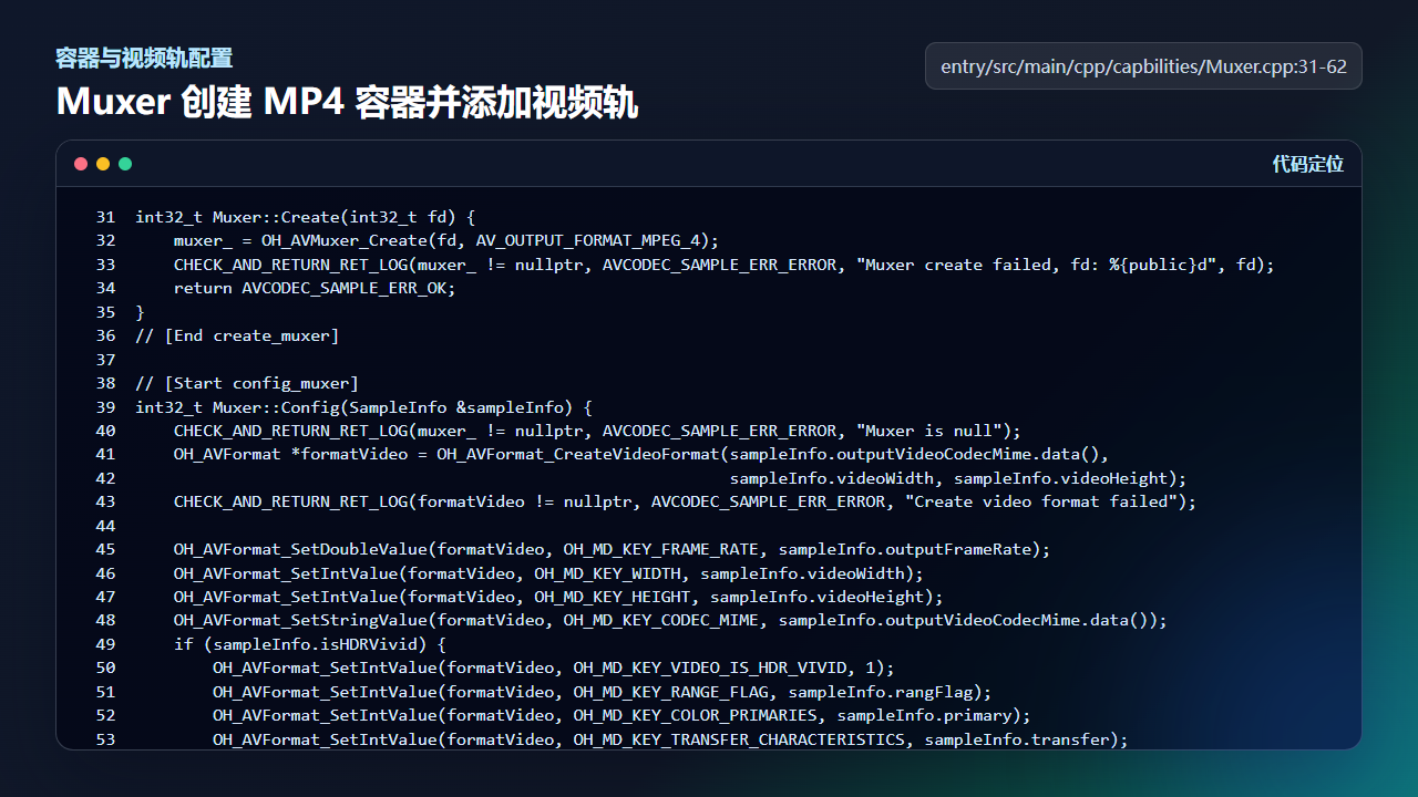 Muxer::Config 创建视频格式并添加 video track