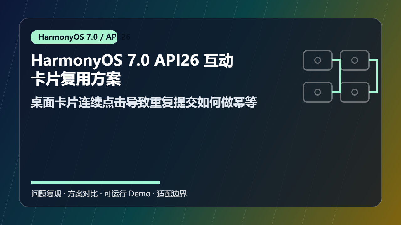 HarmonyOS 7.0 API26 互动卡片复用方案:桌面卡片连续点击导致重复提交如何做幂等