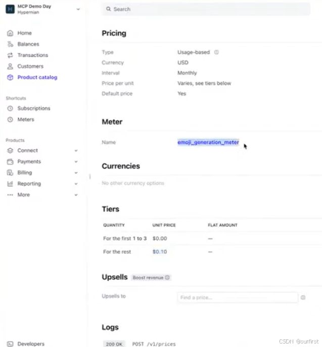 图示：Stripe Dashboard 创建 Product 和 Price 界面截图