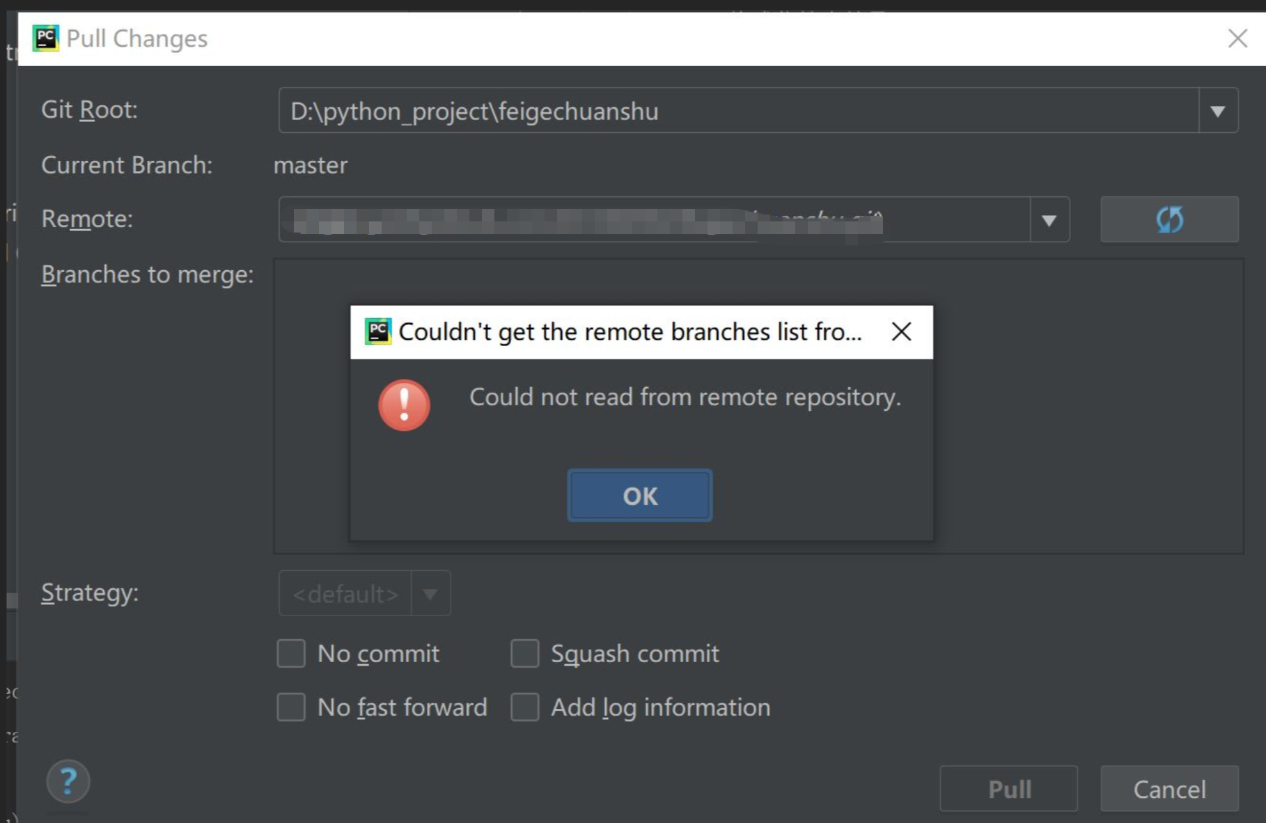 Couldn‘t get the remote branches list fro....Could not read from remote ...