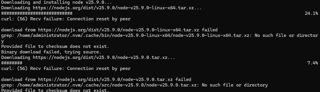 wsl中用nvm install 25下载失败_node: error while loading shared libraries ...