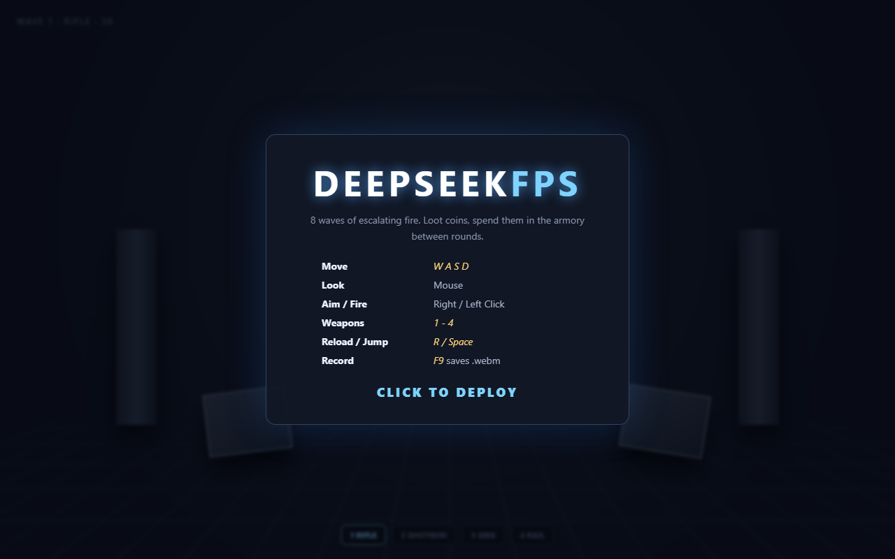 【配图01:DeepSeek生成射击游戏后的真实启动画面,请在这里粘贴图片】