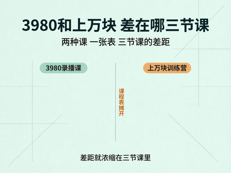 课程表摊开后，录播课与训练营的差距落在3个环节，但两者共同盲区是教完不会交片。