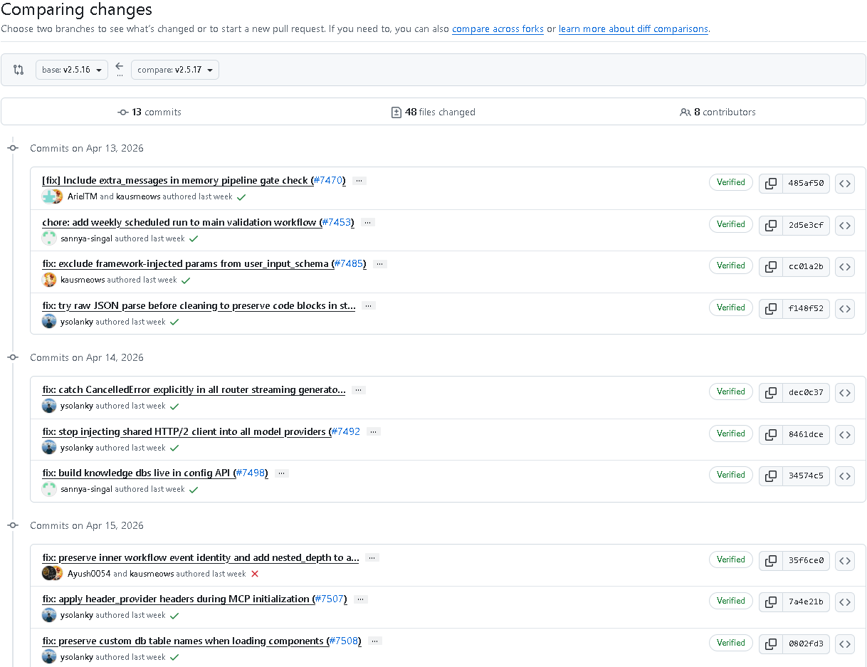 Full changelog or commit record screenshot