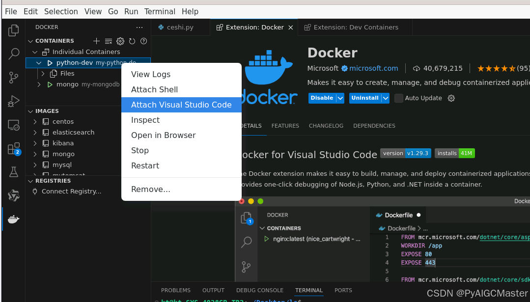 docker学习记录：创建python环境，使用vscode连接远程docker环境，使其访问同为docker镜像的mongodb的设置。