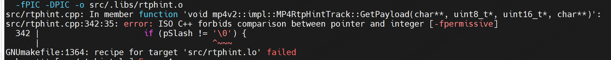 error: ISO C++ forbids comparison between pointer and integer ...