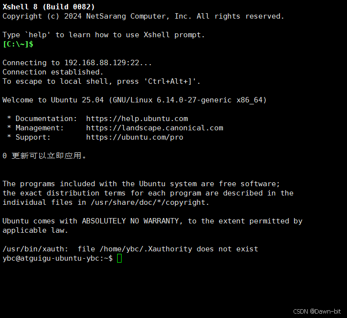 Ubuntu SSH 连接成功