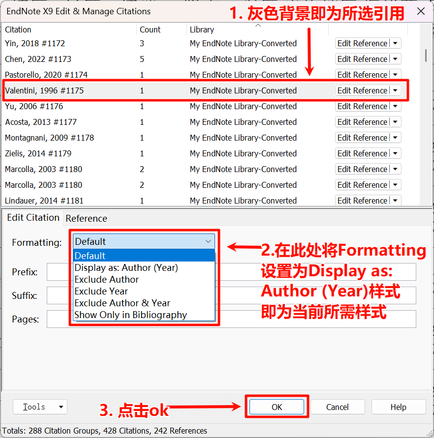 修改所选引用的Formatting