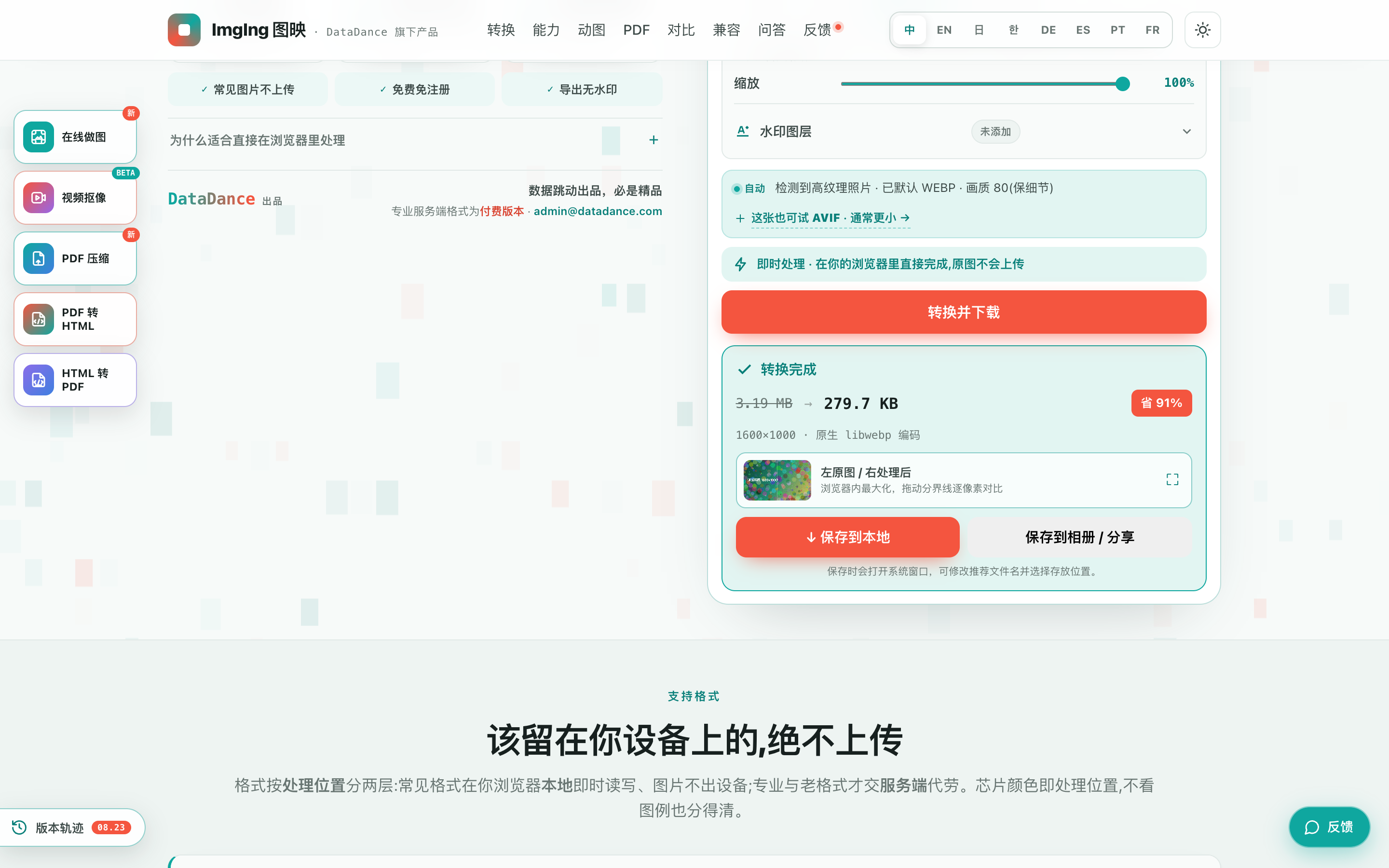 转换与压缩结果