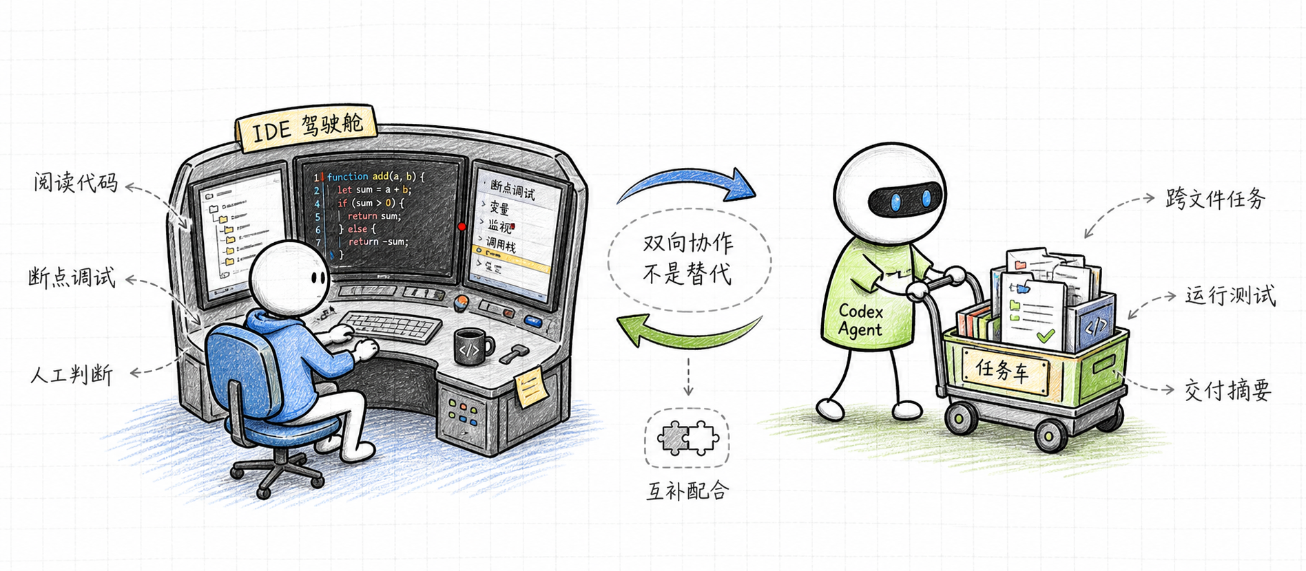 传统 IDE 与 Codex 的协作分工