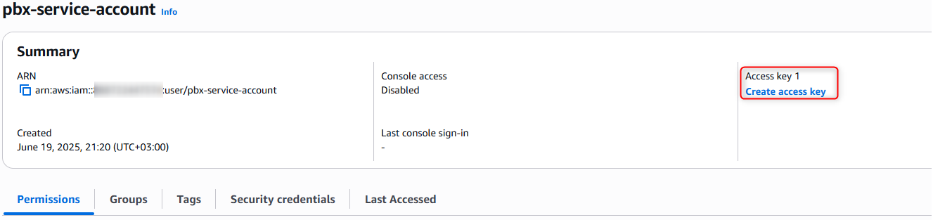 选择“pbx-service-account”