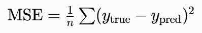 [ \text{MSE} = \frac{1}{n} \sum (y_{\text{true}} - y_{\text{pred}})^2 ]