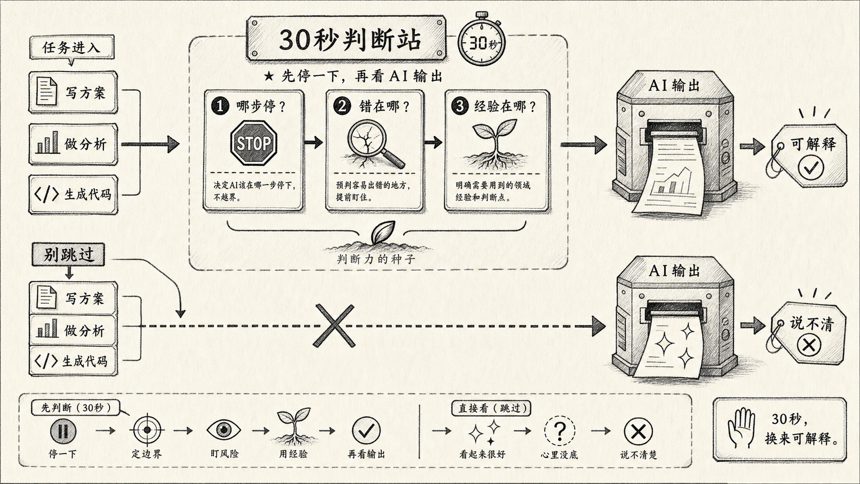 AI 输出前的三问判断训练站