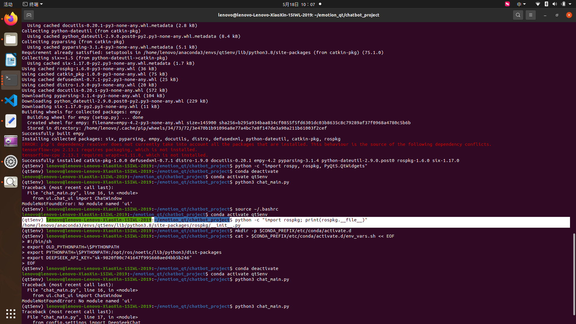 # 强制 conda 环境继承 ROS 的 Python 路径export PYTHONPATH=$PYTHONPATH:/opt/ros ...