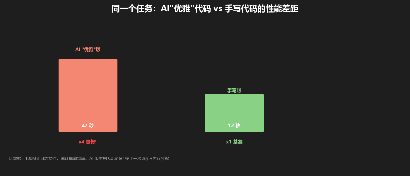 性能对比：AI炫技版47秒 vs 手写版12秒，4倍差距