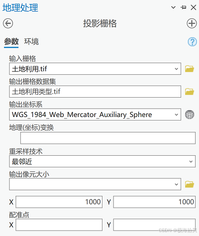投影栅格 - 设置重采样技术与像元大小