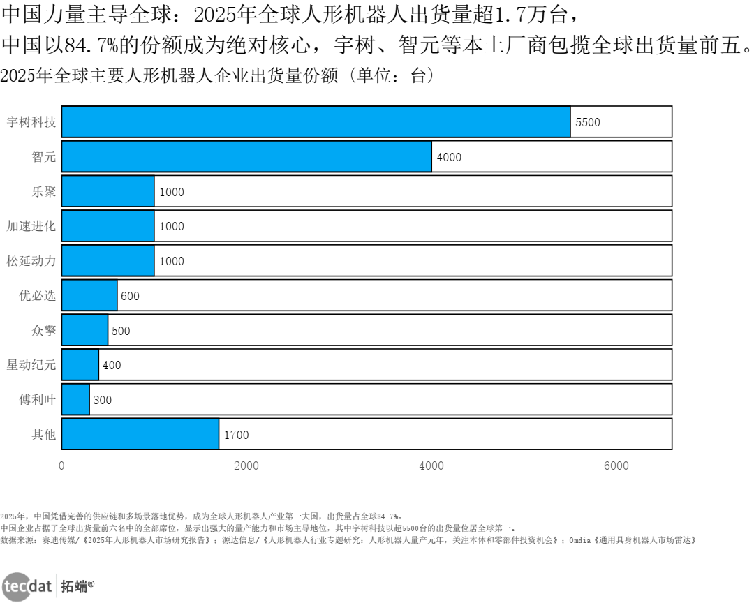 全球人形机器人企业出货量份额图